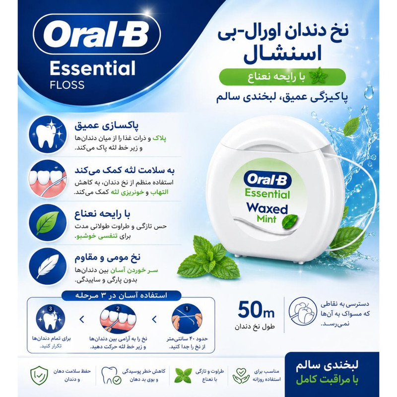 نخ دندان اورال-بی مدل Waxed Mint