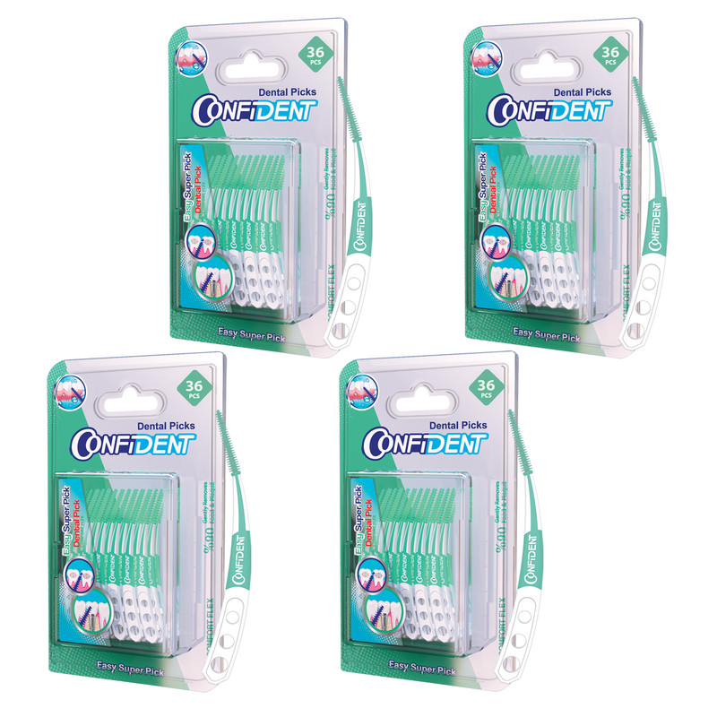 نخ دندان کانفیدنت مدل خلال بین دندانی Easy Super Pic-Crooked چهار بسته 36 عددی