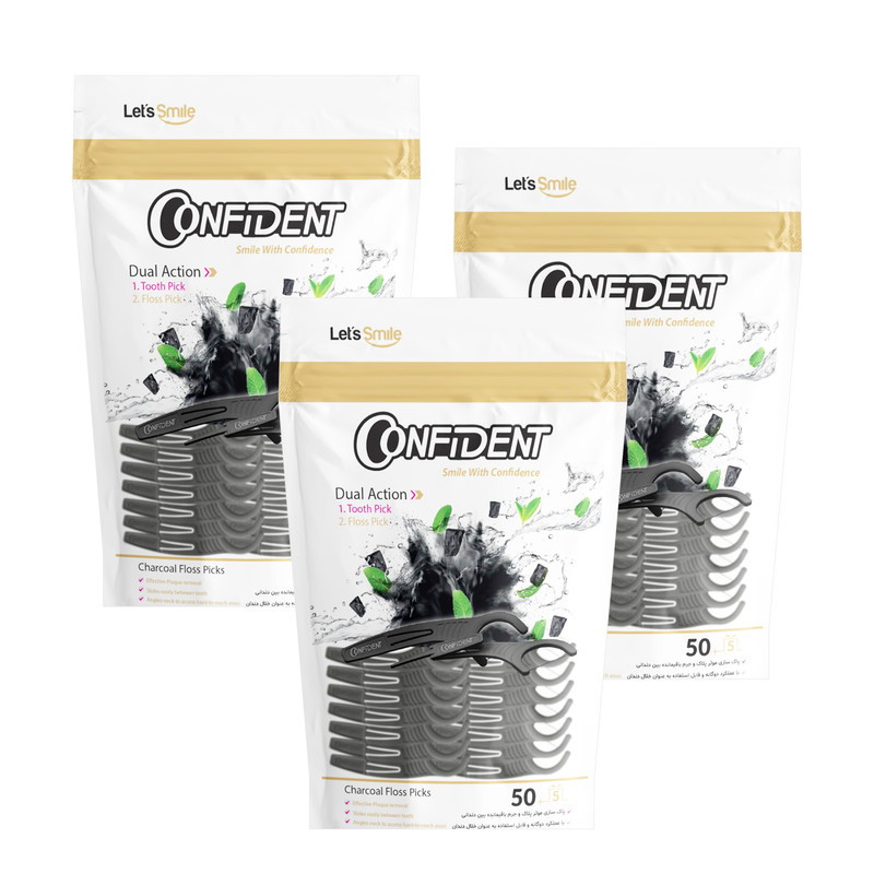 نخ دندان کانفیدنت مدل Charcoal50 سه بسته 50 عددی