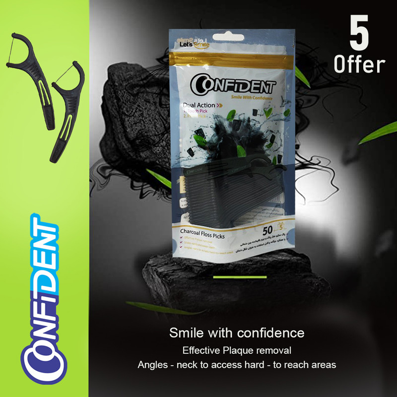 نخ دندان کانفیدنت مدل Charcoal50 سه بسته 50 عددی