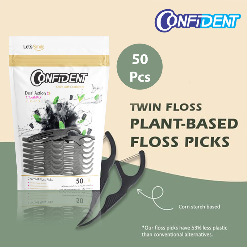نخ دندان کانفیدنت مدل Charcoal50 سه بسته 50 عددی