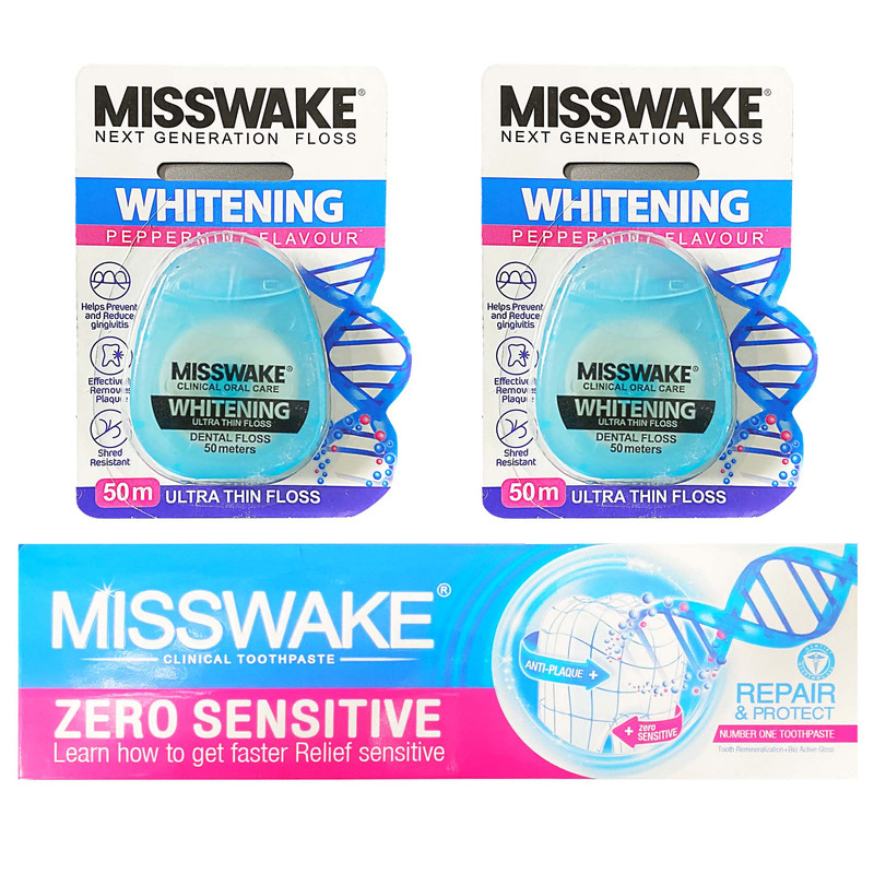 خمیر دندان میسویک مدل zero sensetive حجم 75 میلی لیتر به همراه نخ دندان میسویک مدل Whitening بسته 2 عددی