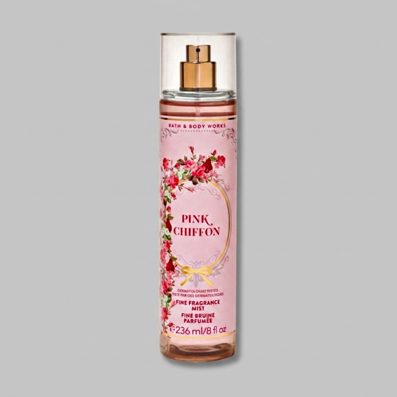 بادی اسپلش بس اند بادی ورکز مدل PINK CHIFFON حجم 236 میلی‌لیتر با رایحه معتدل و ساختار نت‌های گل، مناسب برای خانم‌ها