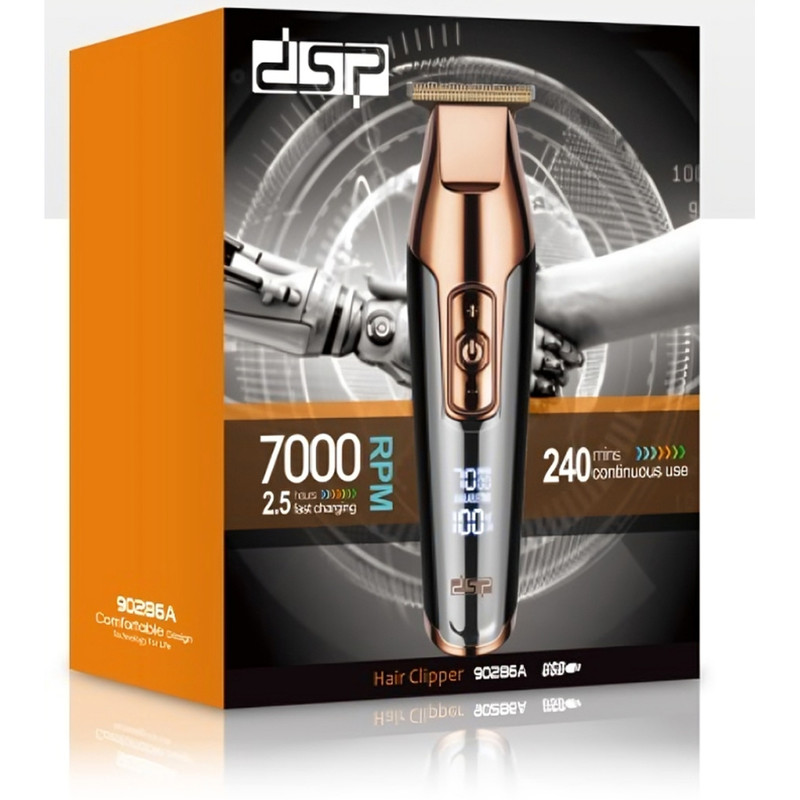 ماشین اصلاح موی سر و صورت دی اس پی مدل 90286A با تیغه استیل پیشرفته، قابلیت تنظیم سرعت تا 7000 دور در دقیقه، باتری شارژی با 240 دقیقه زمان استفاده، شانههای 1 تا 12 میلیمتر و کیف همراه