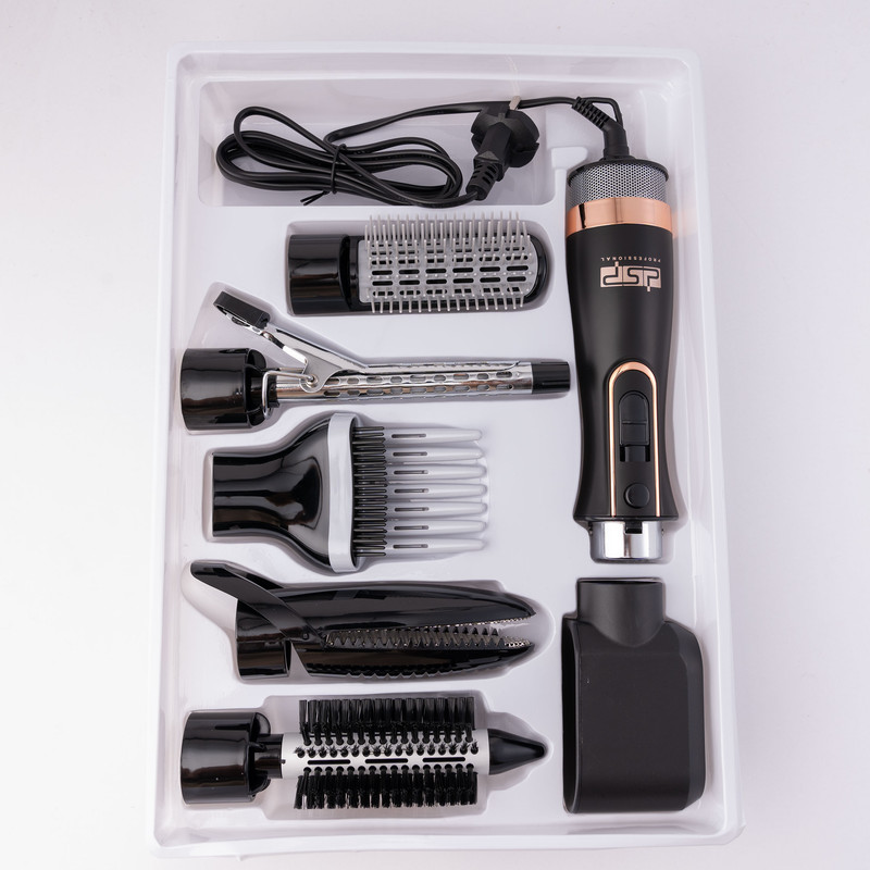 سشوار برسدار حالتدهنده 800 وات مدل 50172، موتور DC، وزن 300 گرم، دارای سری متمرکزکننده پهن، سری شانهدار، سری برسدار گرد باریک، سری برسدار گرد پهن، سری برسدار تخت، سری دندانهدار با ویژگی فرکنندگی، صافکنندگی، حجمدهندگی، با قابلیت باد سرد