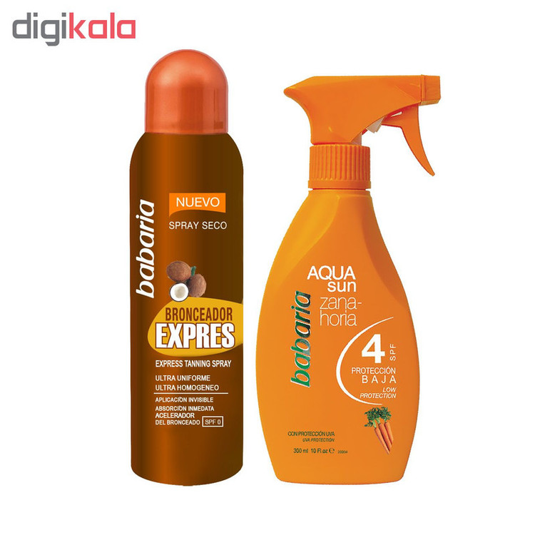 روغن برنز بابالریا مدل EXPRES حجم 200 میلی لیتر به همراه اسپری تثبیت کننده برنز مدل Carrot حجم 300 میلی لیتر
