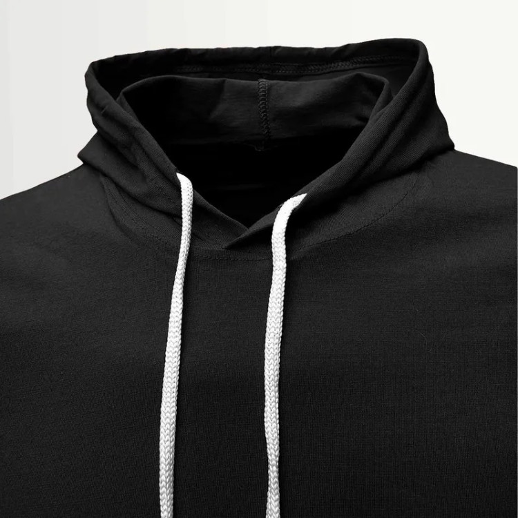 تیشرت کلاه دار مردانه مشکی جنس نخ آستین کوتاه طرح ساده